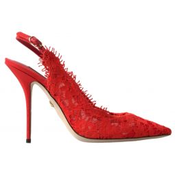 Dolce & Gabbana Red Taormina Lace Slingback Heels Pumps Womens Shoes