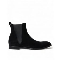 Dolce & Gabbana Elegant Black Velvet Mid-Calf Mens Boots