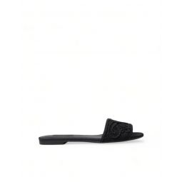 Dolce & Gabbana Elegant Black Heart Embroidery Slide Womens Sandals
