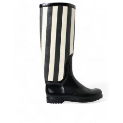 Dolce & Gabbana Black and White Striped Knee High Womens Boots