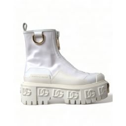 Dolce & Gabbana White Leather Logo Plaque Zip Ankle Boots Womens Shoes