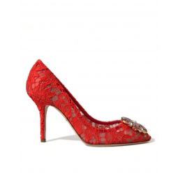 Dolce & Gabbana Exquisite Crystal-Embellished Red Lace Womens Heels