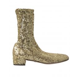 Dolce & Gabbana Elegant Mid Calf Gold Boots Exclusive Womens Design