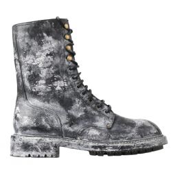 Dolce & Gabbana Chic Black Lace-Up Boots with Gray White Mens Fade