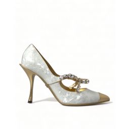 Dolce & Gabbana Elegant White Patent Crystal Bow Womens Heels