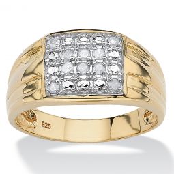 PalmBeach Jewelry Mens Yellow Gold-plated Sterling Silver Round Genuine Diamond Ring (1/7 cttw, I Color, I3 Clarity) Sizes 9-13