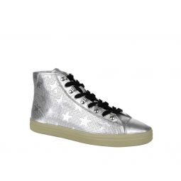 Saint Laurent Mens Silver Metallic Leather Hi Top Sneaker (42 EU / 9 US)