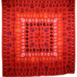 Alexander McQueen Womens Red Modal / Wool Multiskull Box Print Shawl Scarf