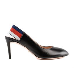 Gucci Womens Sylvie Web Leather Slingback Heels Pumps in Black