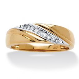 PalmBeach Jewelry Mens 10K Yellow Gold Round Genuine Diamond Diagonal Ring (1/7 cttw, I Color, I3 Clarity) Sizes 9-13