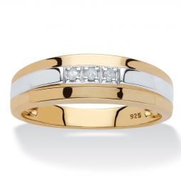 PalmBeach Jewelry Mens Yellow Gold-plated Sterling Silver Genuine Diamond Accent Two Tone Wedding Band Ring (2.5mm) Sizes 8-13