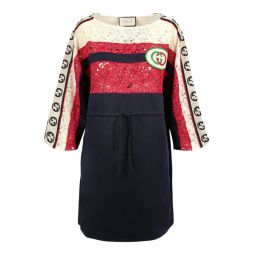 Gucci Womens Logo and Lace-Trimmed Dress