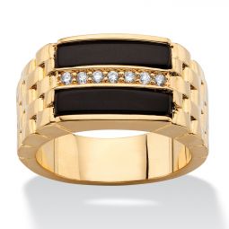 PalmBeach Jewelry Mens Yellow Gold-plated Baguette Natural Black Onyx and Round Cubic Zirconia Ring Sizes 8-13