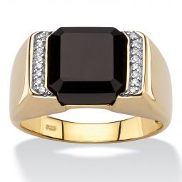 PalmBeach Jewelry Mens Yellow Gold-plated Sterling Silver Cushion Natural Black Onyx and Round Cubic Zirconia Ring Sizes 8-13