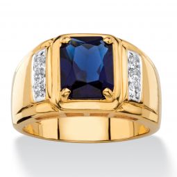 PalmBeach Jewelry Mens Yellow Gold-plated Emerald Cut Created Blue Sapphire and Diamond Accent Ring Sizes 8-16