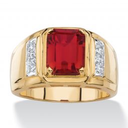 PalmBeach Jewelry Mens Yellow Gold-plated Emerald Cut Genuine Red Garnet and Diamond Accent Ring Sizes 8-16