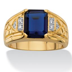 PalmBeach Jewelry Mens Yellow Gold-plated Emerald Cut Created Blue Sapphire and Diamond Accent Ring Sizes 8-13