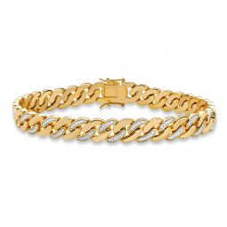 PalmBeach Jewelry Mens Yellow Gold-plated Genuine Diamond Accent Curb Link Bracelet (9mm), Box Clasp, 8.5 inches