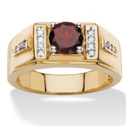 PalmBeach Jewelry Mens Yellow Gold-plated Round Genuine Red Garnet and Diamond Accent Ring Sizes 8-13