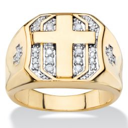 PalmBeach Jewelry Mens Yellow Gold-plated Round Genuine Diamond Cross Ring (1/5 cttw, I Color, I3 Clarity) Sizes 8-16