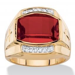 PalmBeach Jewelry Mens Yellow Gold-plated Emerald Cut Created Red Ruby and Diamond Accent Ring Sizes 8-16