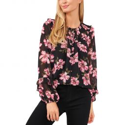 Womens Floral Print Smocked Blouse