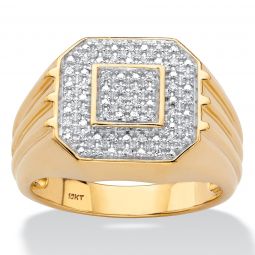 PalmBeach Jewelry Mens 10K Yellow Gold Round Genuine Diamond Octagon Ring (1/10 cttw, I Color, I3 Clarity) Sizes 8-13