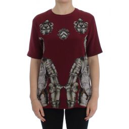 Dolce & Gabbana Red Knight Print Silk Blouse Womens T-shirt