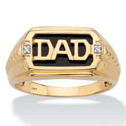 PalmBeach Jewelry Mens 10K Yellow Gold Emerald Cut Natural Black Onyx and Diamond Accent Dad Ring Sizes 8-13