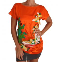 Dolce & Gabbana Silk Orange Lemon Crystal T-shirt Womens Top