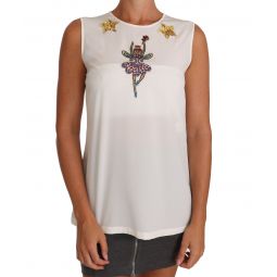 Dolce & Gabbana White Silk Embellished Crystal Sequin Fairy Womens Top