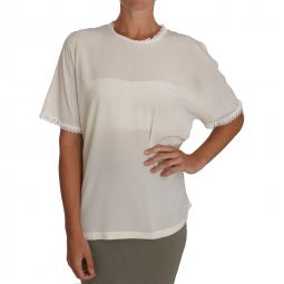 Dolce & Gabbana White Cream Silk Lace Top Blouse Womens T-Shirt