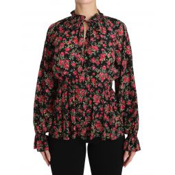 Dolce & Gabbana Black Rose Print Floral Shirt Top Womens Blouse