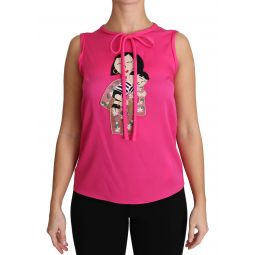 Dolce & Gabbana Pink Family Silk Tank Mama Blouse Top Womens Shirt