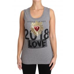 Dolce & Gabbana Gray Tank Top Crystal Sequined Heart Womens T-shirt