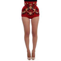 Dolce & Gabbana Red Silk Crystal Roses Womens Shorts