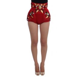 Dolce & Gabbana Red Silk Crystal Roses Womens Shorts