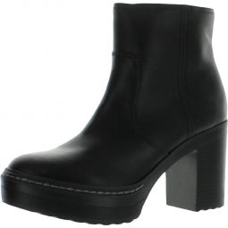 Kiinsley Womens Faux Leather Block Heel Ankle Boots