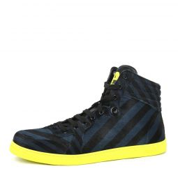 Gucci Mens Blue Black Calf Hair Leather High-top Limited Sneakers