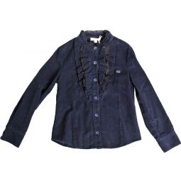 Gucci Kids Blue Cotton With Ruffled Detail Long Sleeve Top Shirt (Size 4)
