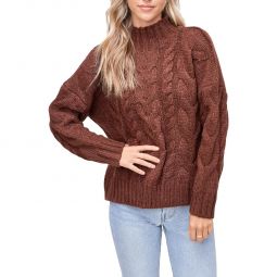 Womens Cable Knit Ribbed Trim Mock Turtleneck Sweater