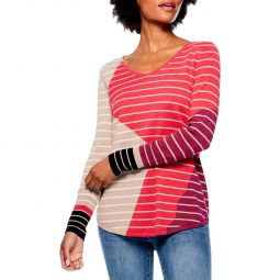 Womens Striped V Neck Pullover Sweater