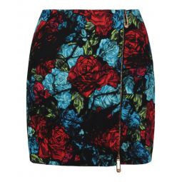 Versace Womens Floral Printed Zip Front Mini Skirt