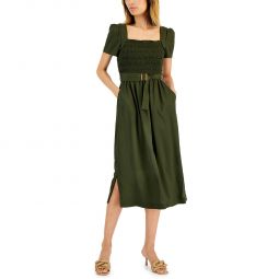 Womens Chiffon Pocket Midi Dress