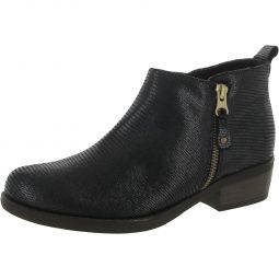 London Womens Leather Stacked Heel Booties