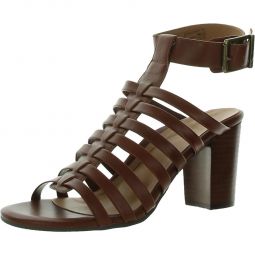 Sami Womens Leather Ankle Strap Block Heels