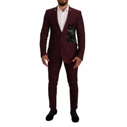 Dolce & Gabbana Sequin Martini 2 Piece Suit with Maroon Leaf Pattern