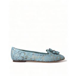 Dolce & Gabbana Blue Lace Crystal Flat Shoes