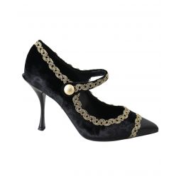Dolce & Gabbana Velvet Gold Embroidered Mary Jane Pumps