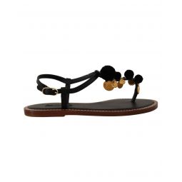 Dolce & Gabbana Coin Embellished Leather Flip Flop Sandals